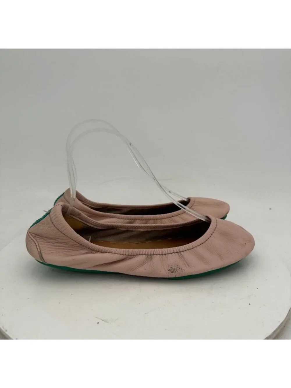 Tieks By Gavrieli Women Size 7 Baby Pink Leather Teal Accents Ballet Flat Shoes